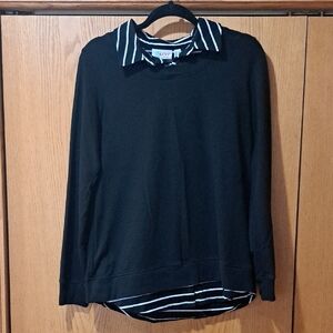 Denim And Company Black Sweater with Striped Accents